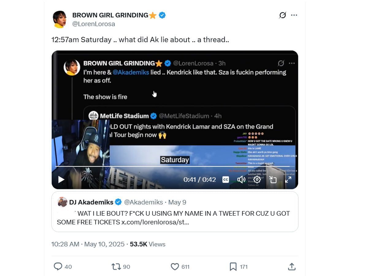 Loren's response to Akademiks' challenge (Image via X/ @LorenLorosa)